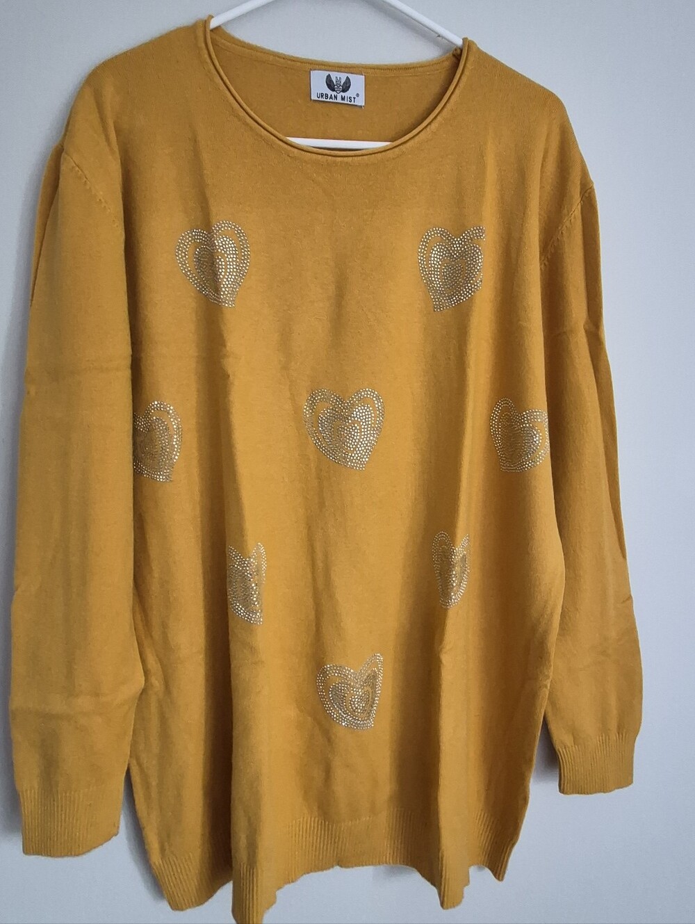 Women's Mustard Heart Embellished Sweater - Urban Mist